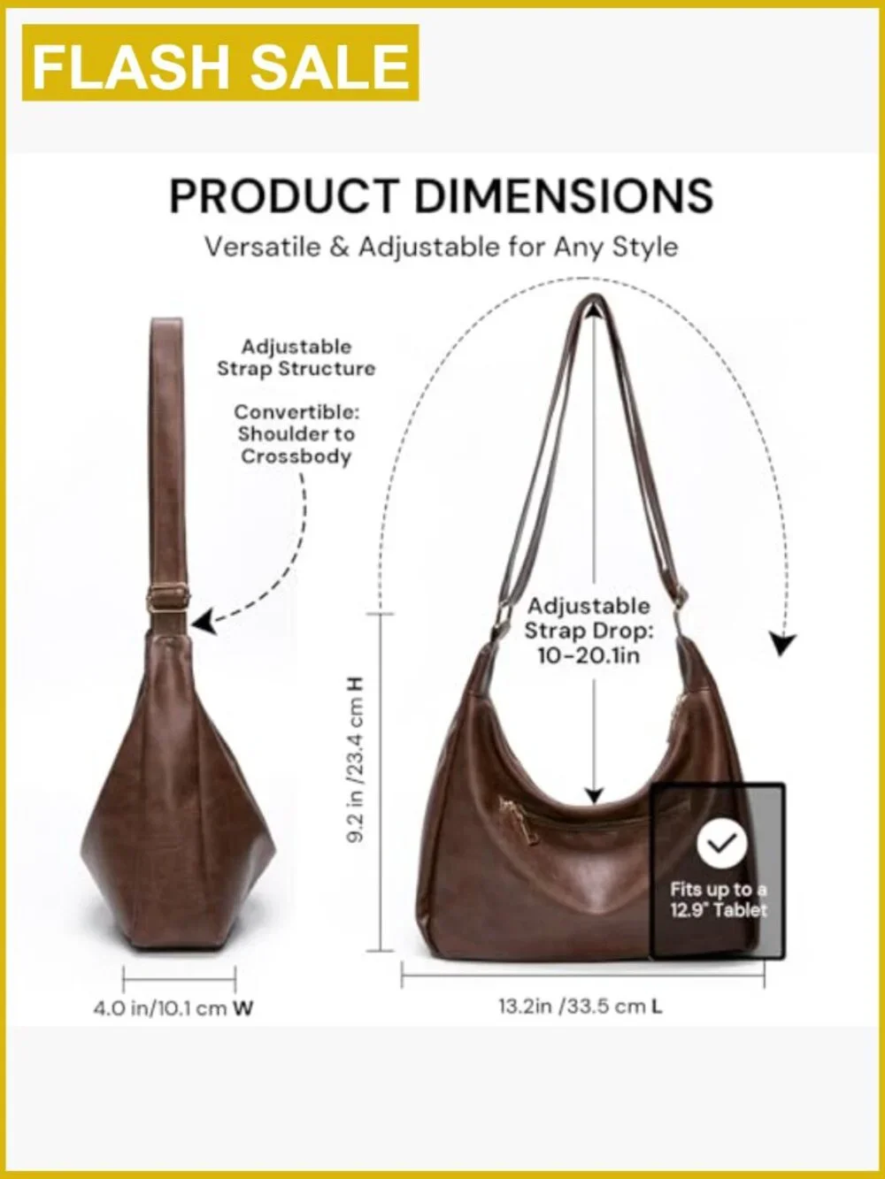 Vegan Leather Slouchy Hobo Bag Crossbody Shoulder Tote Purse for Women